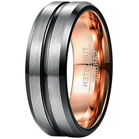 VAKKI 8mm Tungsten Ring for Men Women Black Groove Wedding Bands Size 6 to 14