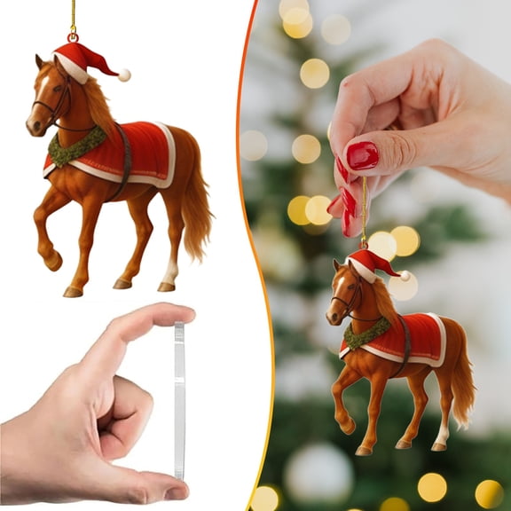 Christmas Hanging Ornaments,Christmas Horse Ornaments For Christmas Tree Hanging Decorations Horse Christmas Ornaments Animal Farmhouse Xmas Decor 2D Acrylic Flat Pendant For Xmas Tree Home Decor