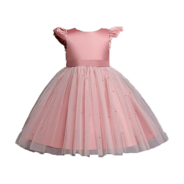 WEAIXIMIUNG Robes Adolescentes Décontractées Robe de Performance pour Filles Robe de Soirée Robe en Tulle avec Nœud Robe de Demoiselle d'Honneur 6-12 Mois