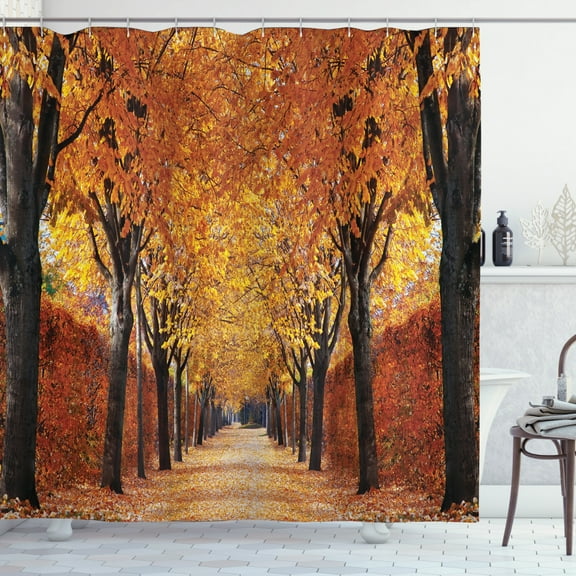 Ambesonne Autumn Shower Curtain, Pathway in the Woods, 69"Wx84"L, Orange Brown