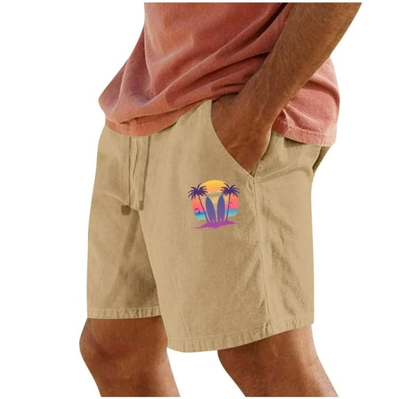 LPZOOGU Men's Tropical Sunset Surf Graphic Casual Shorts Elastic Drawstring Waist Summer Beach Shorts with Pockets
