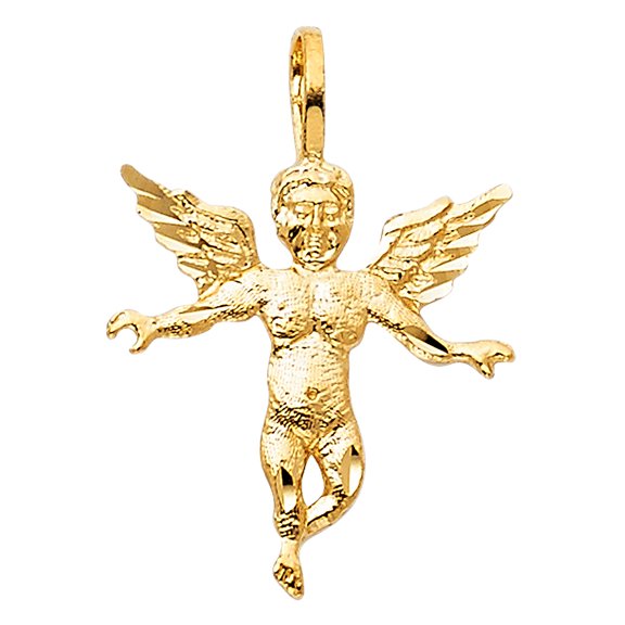 14k Yellow Gold Small/Mini Angel Charm Pendant (18mm x 17mm)