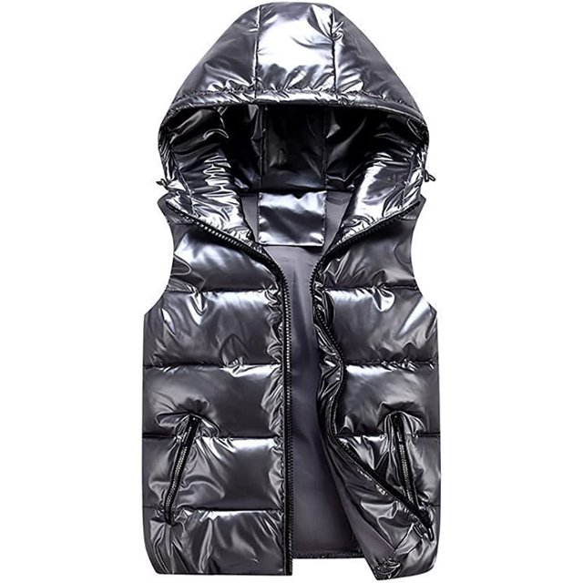 LinYooLi Short Down Vest for Women Sleeveless Winter Shiny Puffer Vest Coats Fashionable Jacket 2022