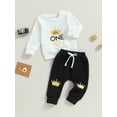 thumbnail image 3 of Infant Baby Boy My First Birthday Outfits 6 12 18 Months Crown Letter Print Long Sleeve Sweatshirt + Trousers 2Pcs Clothes Set, 3 of 8