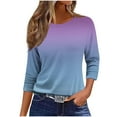thumbnail image 2 of SOOMLON 3/4 Length Sleeve Women's Shirts Petite Tunic Cotton Tops Casual Gradient Color Round Neck Shirts Cute T Shirts 2025 Fashion Spring Summer Ladies Tops Loose Fit Basic Outfits Pullover Navy M, 2 of 4