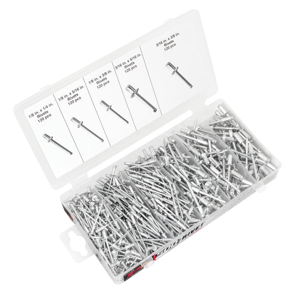 Performance Tool W5228 Aluminum Rivet Assortment Tool Set in a Re-Sealable Plastic Case, (500-Piece)