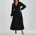 thumbnail image 2 of Ashirexll Long Sleeve Maxi Dress, Womens Fall Dresses, Women's V-neck Solid Color Long Sleeve Dress Waist Cinching Long Dress, 2 of 6