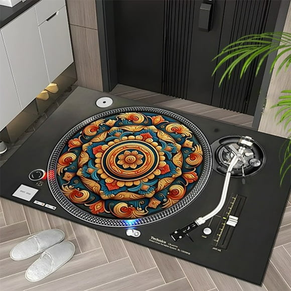 Wzzjkit Record Player Creatives Policy Radio Floor Mat Carpet Home Living Room Door Mat Dirt-resistants Non-slip Floor Mat