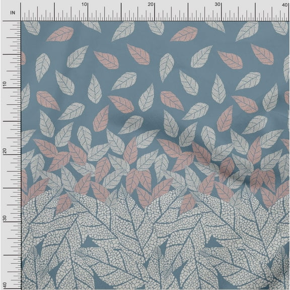 oneOone Cotton Jersey Grayish Blue Fabric Leaves Panel Sewing Material Print Fabric By The Yard 58 Inch Wide