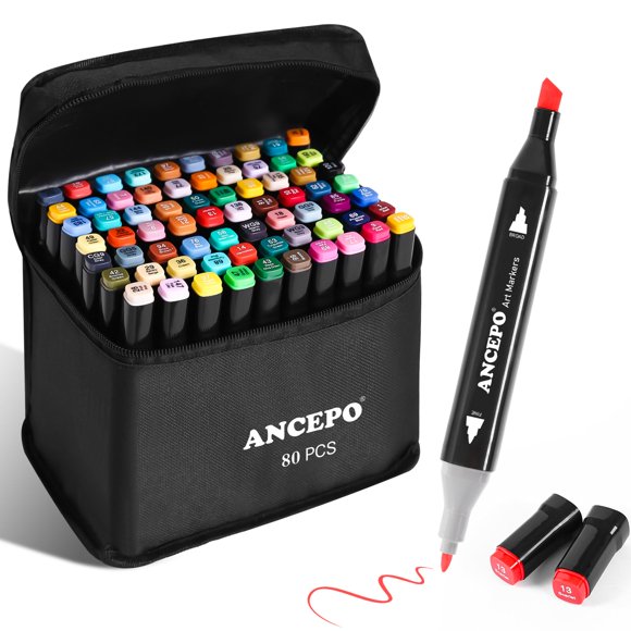 Juego de rotuladores de alcohol ANCEPO, 80 colores, doble punta, para adultos y niños