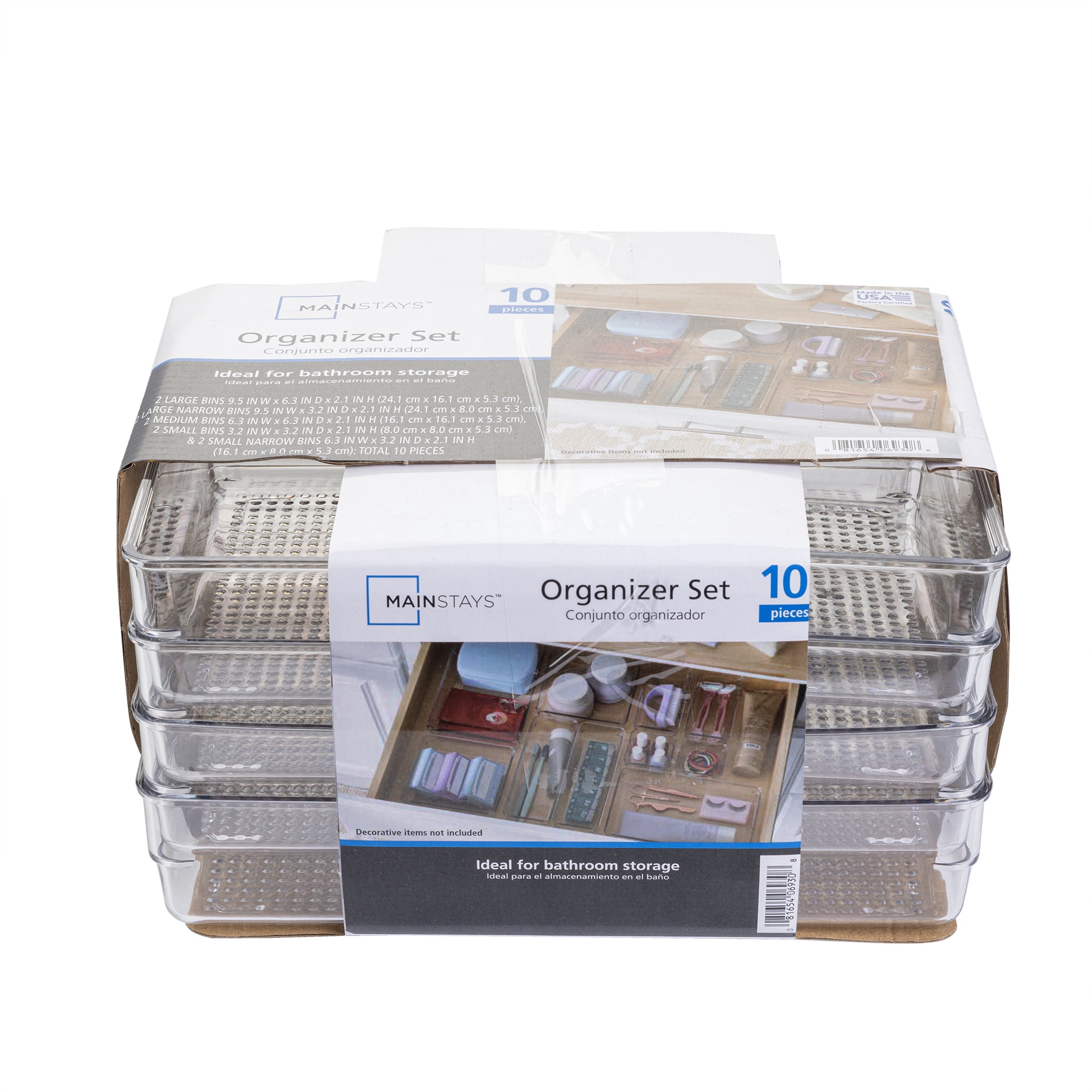 Mainstays 10-Piece Organizer Set Clear Plastic for Bathroom Storage