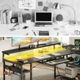 thumbnail image 3 of Sofanext 61 inch L Shaped Gaming Desk with 4 Drawers & Power Outlets, Home Office Desk with Adjustable Heights Monitor Stand & Keyboard Tray, Computer Desk with LED Light, Pure Black, 3 of 12
