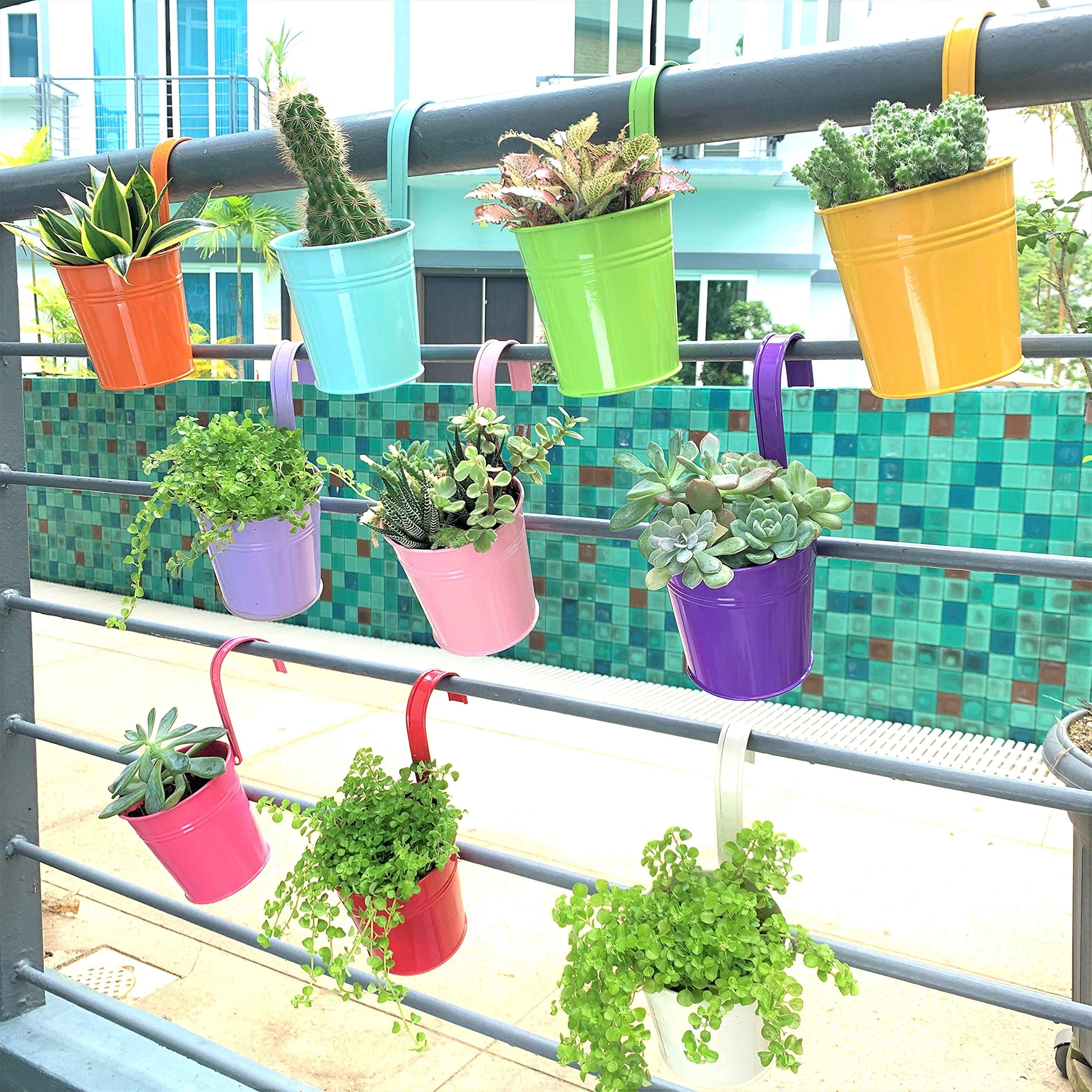 Hanging Planters 10 Pack 4 Inch Balcony Railing Metal Bucket Garden Pots for Outdoor Plants Flower Herb Wall Porch Deck Window Boxes