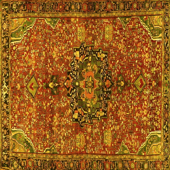 Ahgly Company Machine Washable Indoor Square Persian Yellow Traditional Area Rugs, 5' Square