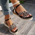 thumbnail image 4 of Rokment Womens Bling Leaves Platform Dressy Sandals Bridal Sparkling Rhinestones Elegant Open Toe Ankle Strap Espadrilles Wedge High Heels Dress Summer Shoes for Wedding Black Size 6.5, 4 of 6