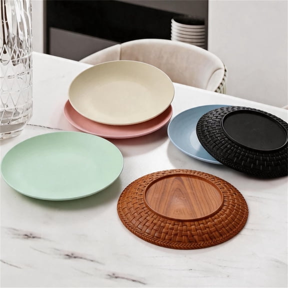 Wood Grain Plastic Dinner Plates - Unbreakable & Dishwasher Safe, Lightweight Rustic Style for Everyday Meals, Camping, and Entertaining