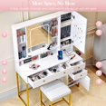 thumbnail image 2 of White Vanity Desk with Sliding Mirror & Lights, Vanity Table Makeup Desk with Charging Station, Dressing Table Makeup Desk with Stool,White, 2 of 8