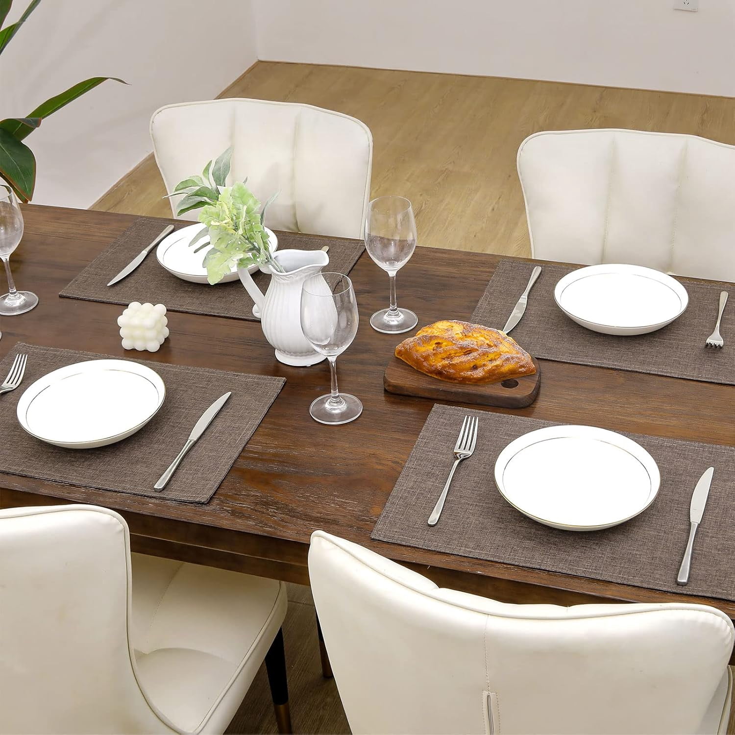 Brown Cloth Placemats Set of 4 Machine Washable Fabric Table Mats Heat Resistant Non Slip Reversible Double Layer Place Mats for Dining Table