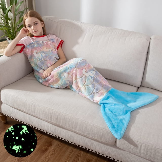 Manta COSUSKET con forma de cola de sirena que brilla en la oscuridad para niños
