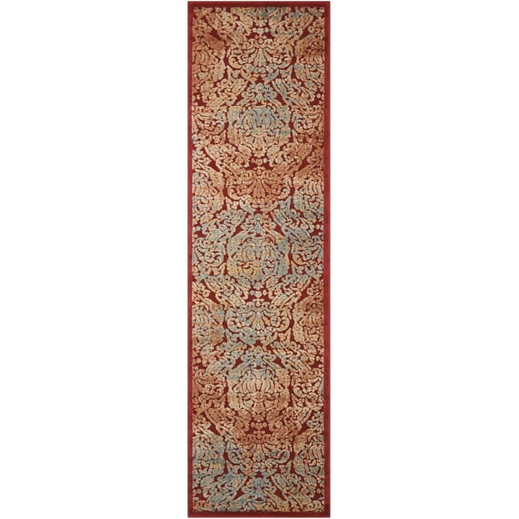 Nourison Graphic Illusions 2'3" x 8' Red Damask Indoor Rug