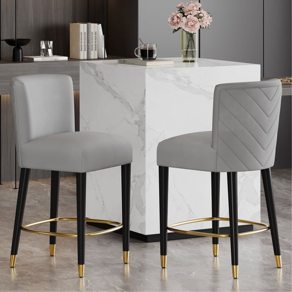 Grey 27 - inch Bar Stools with Black Legs and Gold Finish / Comfortable Seating in Commercial Spaces