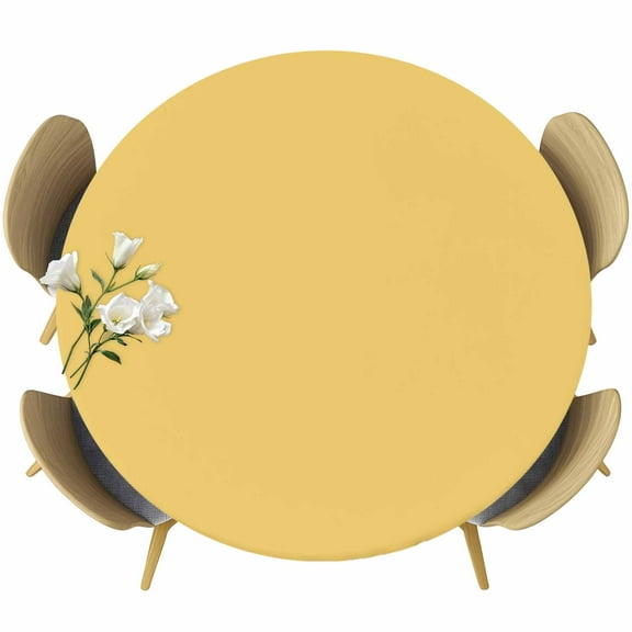 Solid Color Round Fitted Table Cover Yellow Waterproof Table Cloth with Elastic Edge Wipeable Tablecloth for Picnic Camping Party Fits 36"-44" Diameter