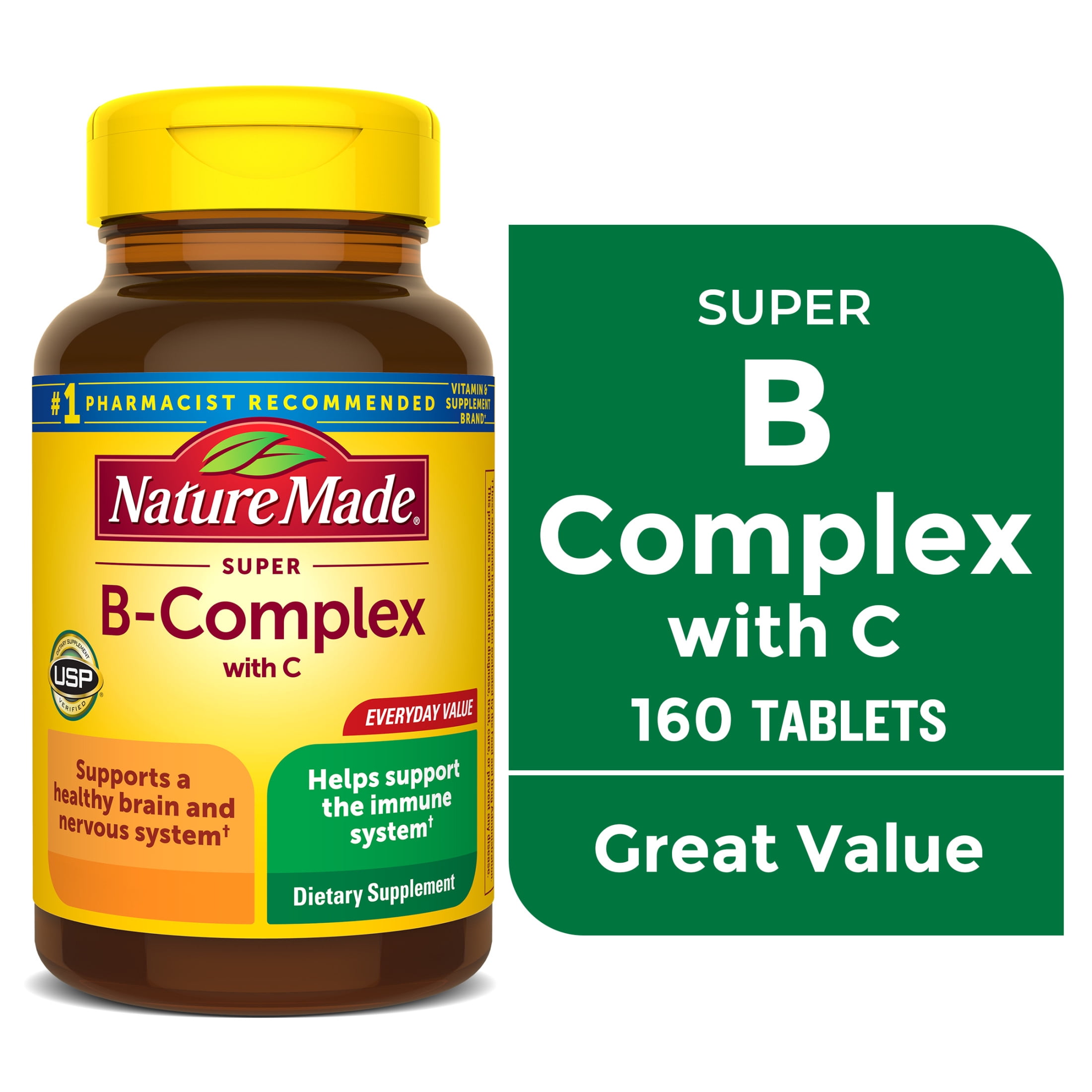 (2 pack) Nature Made Super B Complex with Vitamin C and Folic Acid Tablets, Dietary Supplement, 160 Count