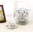 Set of 6 Porcelain Espresso Cups and Saucers Set with Metal Stand - 2oz ...