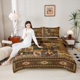 thumbnail image 4 of Feelyou Brown Bohemian Aztec Full Size Comforter Sets, Wildlife Bear Bedding Comforter Set, Rustic Patchwork Buffalo Reversible Bedding Sets, Microfiber Bedroom Decor, 3 Pieces, 4 of 8
