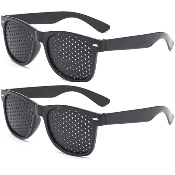 2 Gafas Estenopeicas, Gafas Con Agujeros Negros, Gafas De Malla Con Patillas Plegables Para Ejercicios Oculares Y RelajacióN