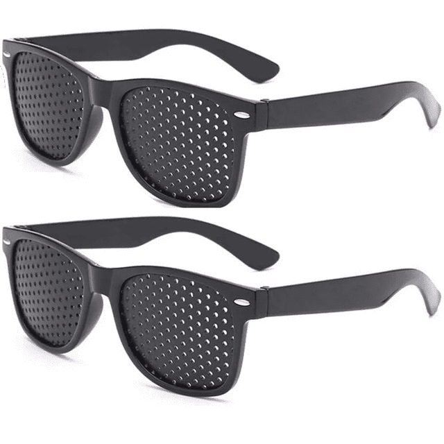 2 Gafas Estenopeicas, Gafas Con Agujeros Negros, Gafas De Malla Con Patillas Plegables Para Ejercicios Oculares Y RelajacióN
