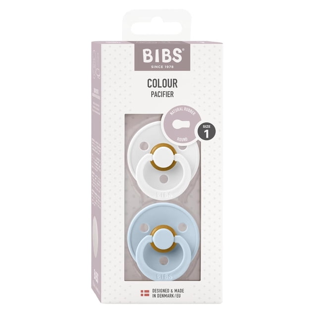 Chupones BIBS White Baby Blue Tetina Redonda de Látex Natural para Bebés 0 a 6 Meses