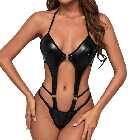 Bra To Hide Back And Side Sports Bras for Women Running Women Lingerie Sexy Black Lace Up Leather Backless Teddy Sexy Lady Bodysuit Latex Underwear