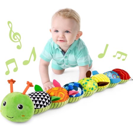 BTEPSGA Baby Toys Musical Caterpillar Infant Toys Stuffed Animal Toys with Ruler Design and Ring Bell Baby Teething Toys for Tummy Time Newborn Boys Girls 0 3 6 12 Months
