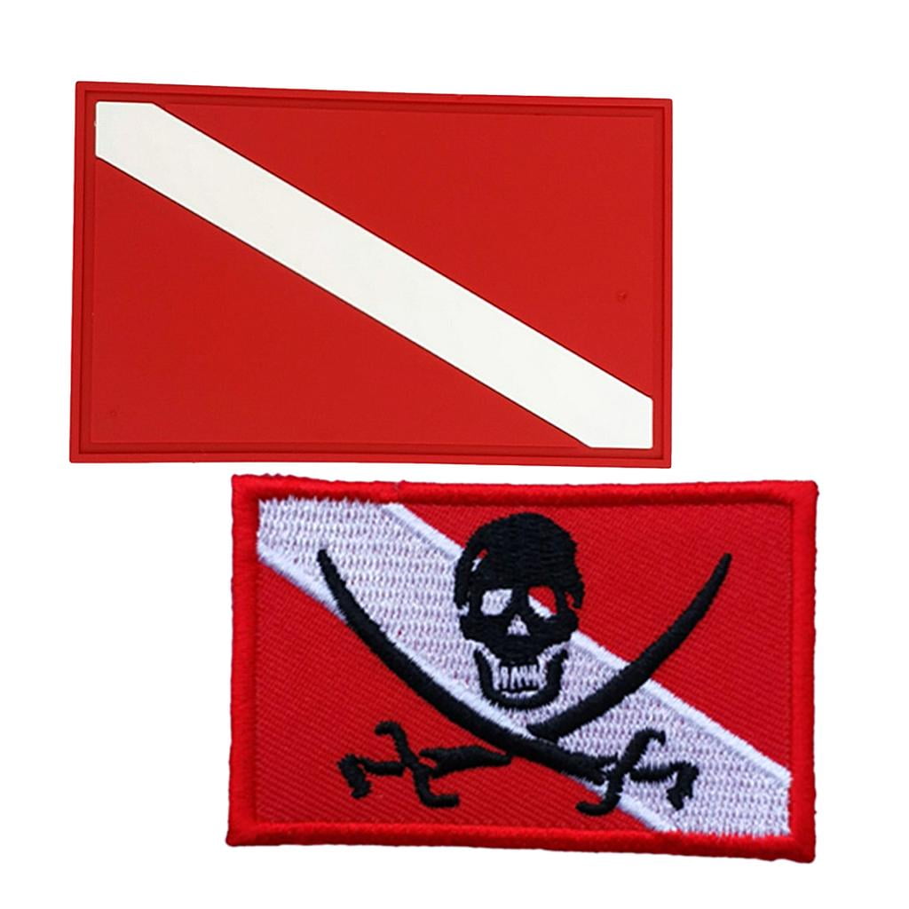 Red White Polyester Sew On Diver Flag black color skull Skeleton ...