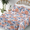 thumbnail image 3 of Ambesonne Rose Pattern Fitted & Flat Sheet with Shams 4 Pcs Set, Fantasy Dreamy Flowers, Calking, Pale Vermilion Dark Blue, 3 of 5