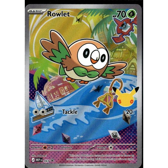 Collectible 2026 Pokemon Mega Evolution Rowlet Black Star Promo MEP EN 043 Holo Foil English Trading Card
