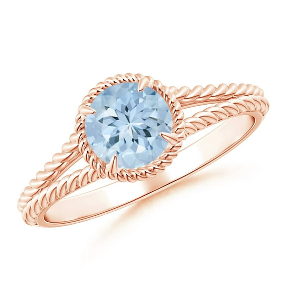 Solitaire 0.75 Ctw Aquamarine 925 Silver Rose Plated Women Anniversary Ring