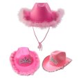 thumbnail image 4 of Sombrero De Vaquero De Fieltro, Sombrero De Vaquero Rosa, Sombrero De Vaquero De Fieltro Con Cordón Para El Cuello, Accesorios Para Disfraces De Fiesta, Disfraces Para Mujeres ANGGREK Otros, 4 of 8
