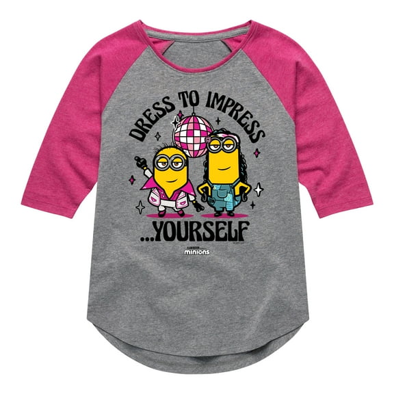 Despicable Me Minions - Dress To Impress Yourself - Toddler & Youth Girls Raglan Graphic T-Shirt