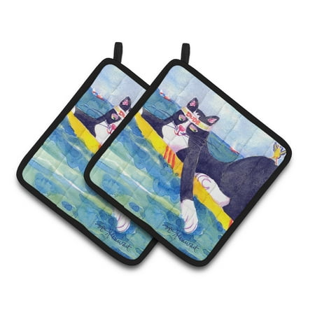 

Carolines Treasures 6051PTHD Black and white Cat Surfin Bird Pair of Pot Holders 7.5HX7.5W multicolor