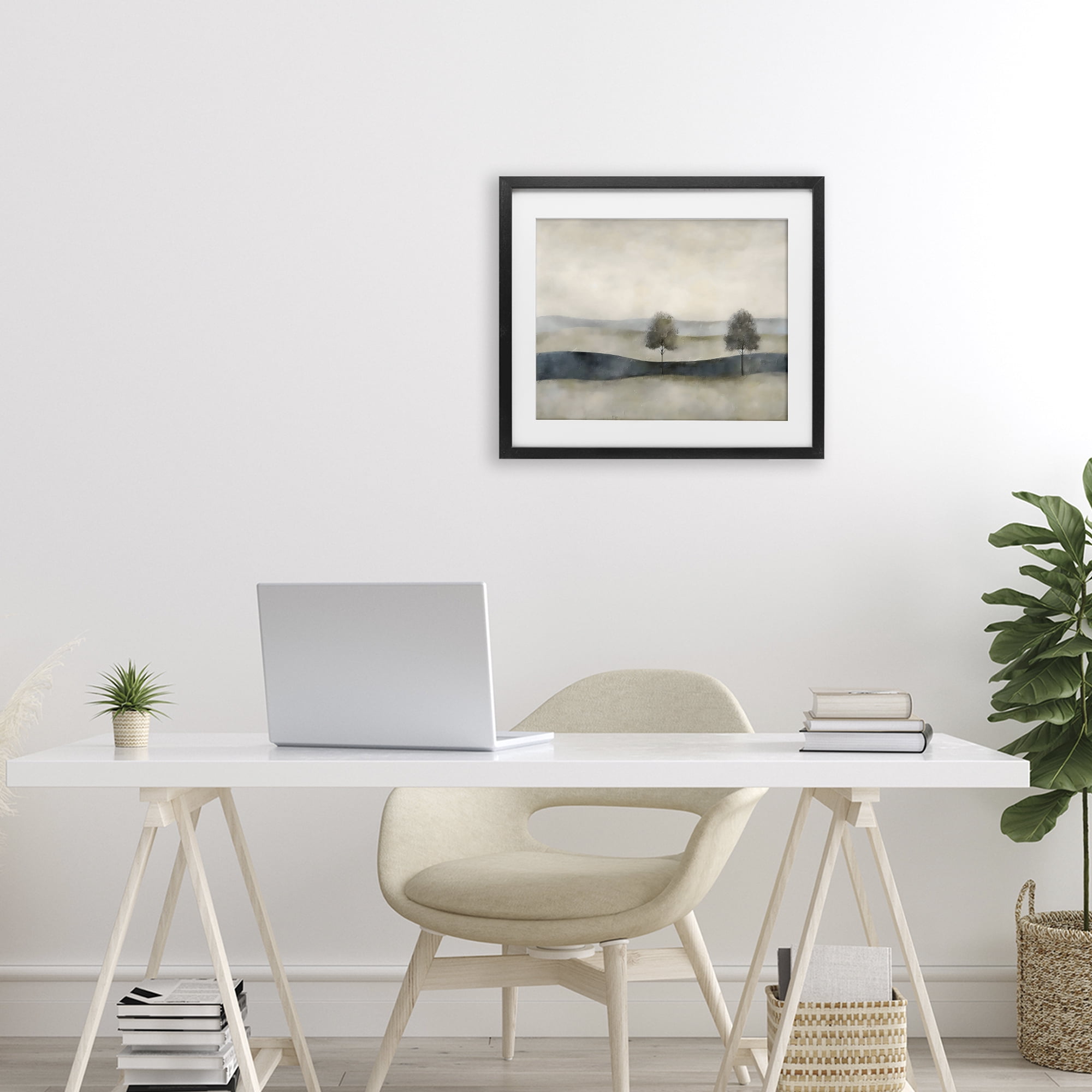 Stupell Industries Muted Horizon with Trees Black Framed Print Under Glass, design by Riley B