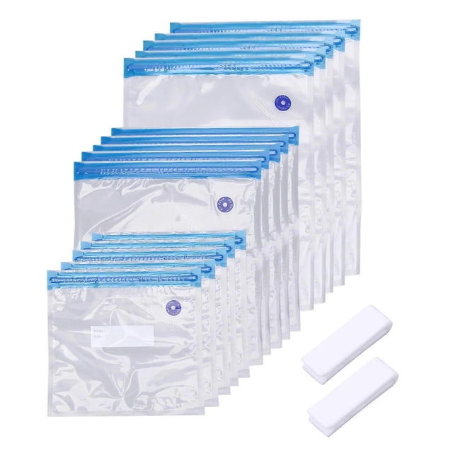 15 Pcs Sacs de Scellage sous Vide Réutilisables Sacs de Stockage Alimentaire Portables Étanches Sacs d'Emballage Alimentaire sous Vide avec 2 Pcs Clips de Scellage