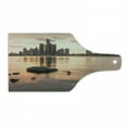 thumbnail image 1 of Detroit Cutting Board, Idyllic Sunset View with High Rise Buildings Riverfront Rocks Calm Peaceful, Tempered Glass Cutting and Serving Board, Wine Bottle Shape, Coral Dark Brown, by Ambesonne, 1 of 1