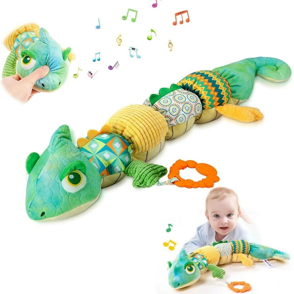 Baby Toys 0-6 Months,Musical Animal Stuffed Toys with Rattles for Tummy Time Infant Baby 6-12 Months Christmas Gifts (Green Chameleon)
