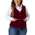 thumbnail image 2 of DARING DIVA Women's Plus Size Velvet Sleeveless Button Down V Neck Vest 1X Burgundy, 2 of 7