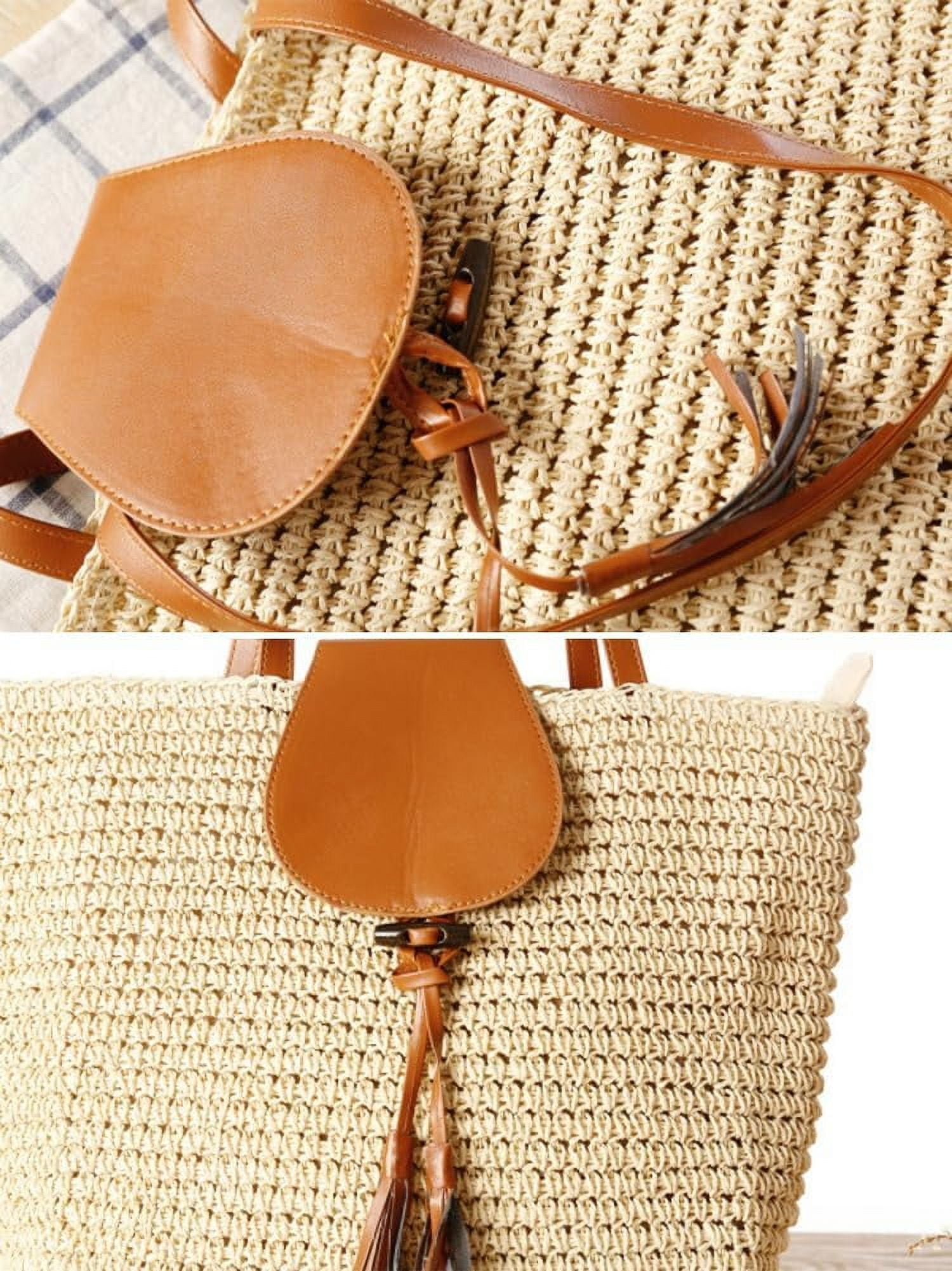 Summer Straw Shoulder Bags for Women Large Woven Tote Purse Casual Beach Vacation Top Handle Handbags with Tassel
