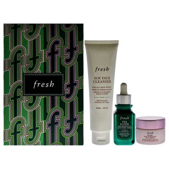 Fresh Hydration Boost Skincare Kit , 3 Pc 5oz Soy Ph Balanced Hydrating Face Wash, 1oz Tea Elixir Skin Resilience Activating Serum, 0.5oz Rose And Hyaluronic Acid Deep Hydration Moisturizer