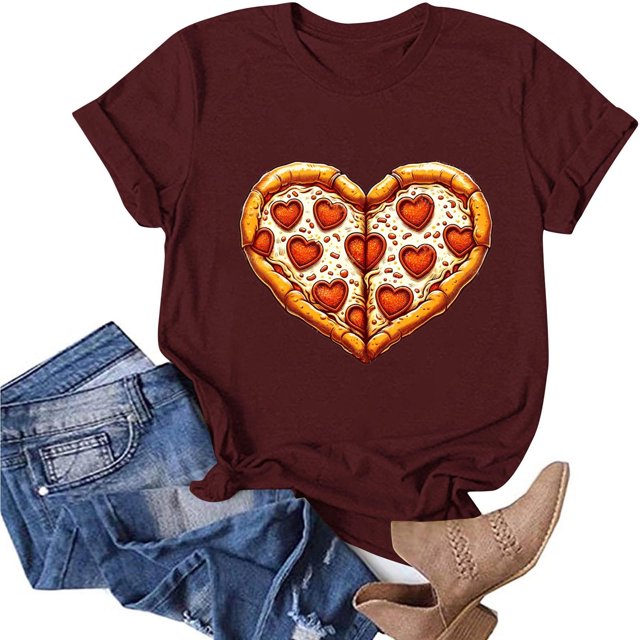 Meichang T-Shirts Couple pour la Saint-Valentin, Imprimé Cœur Mignon, Manches Courtes, Col Rond, Coupe Ample