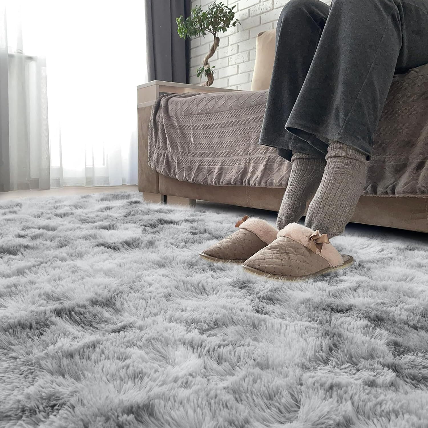 Debonair Super Soft Shaggy Rugs Fluffy Carpets 2x3 Feet Indoor Modern Plush Area Rugs for Living Room Bedroom Home Decor Upgrade Anti-Skid Rectangular Fuzzy Rug, Light Grey